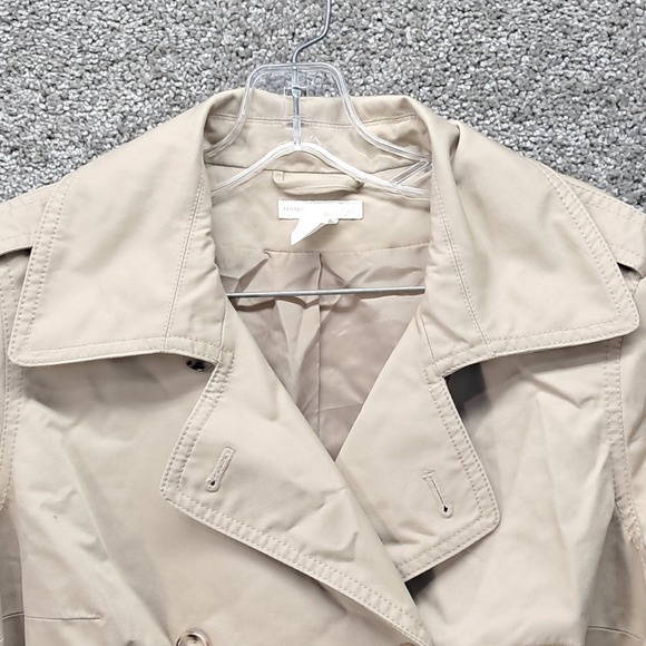 HM MAMA Womens Maternity Trench Coat Khaki Tan Belted Double Breasted Small - Picture 2 of 10